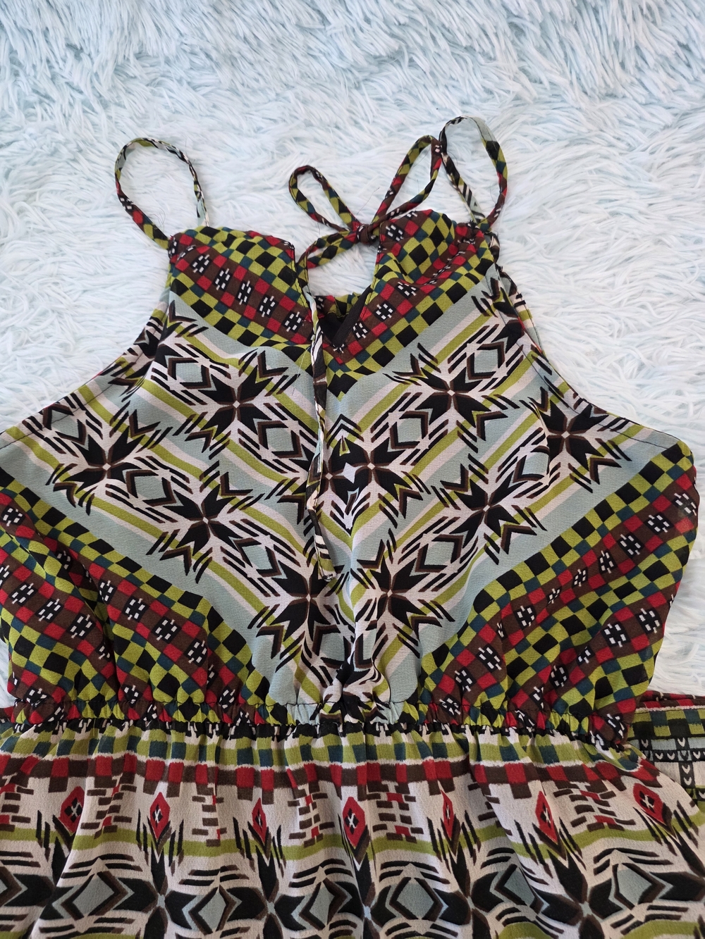 Angie Sleeveless Maxi Dress S - Tribal Geometric Print Vibrant Boho Resort Wear - Picture 9 of 10